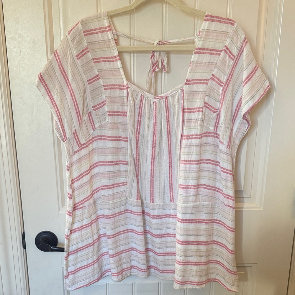 Easel Pink and White Striped Blouse
